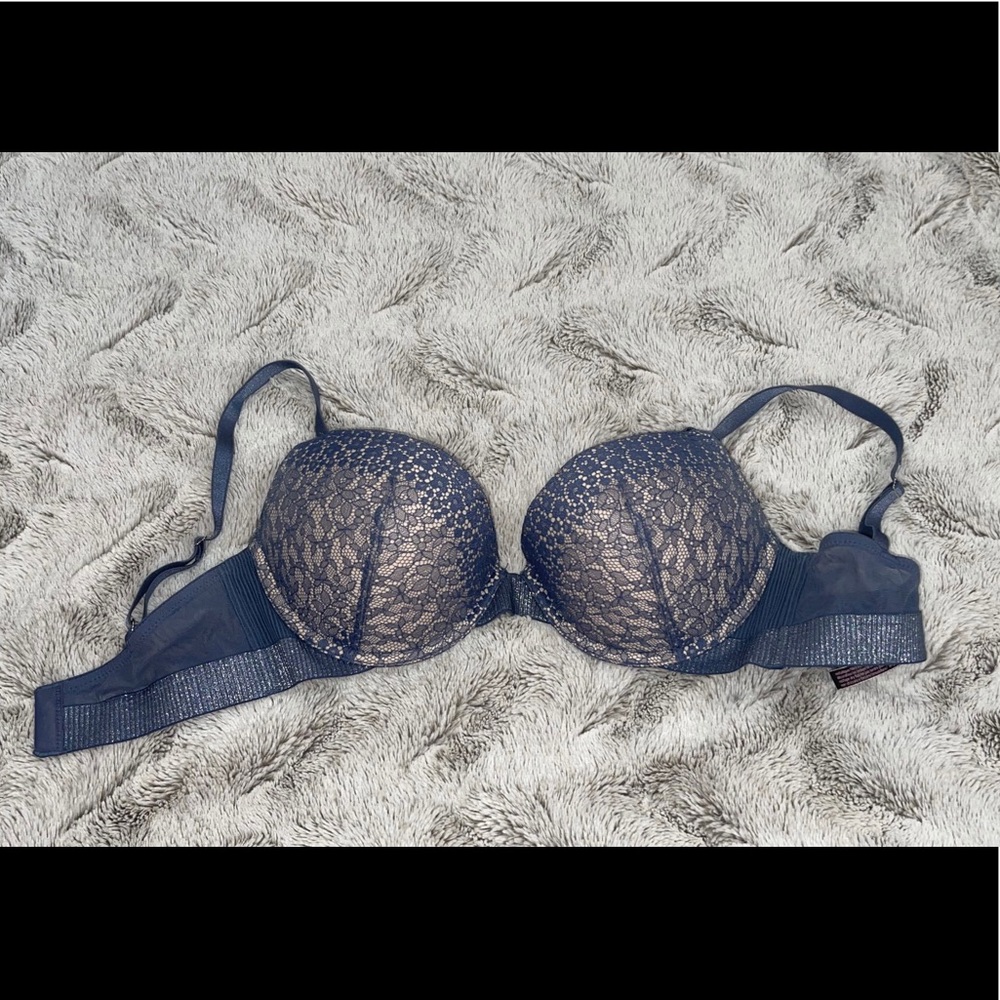 Victoria Secret Blue and Nude Lace Bombshell Bra Size 34D